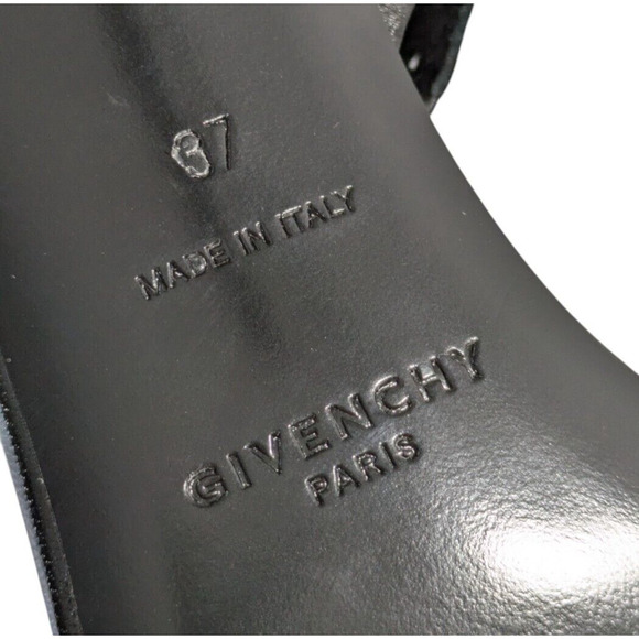 Givenchy G Black Lambskin Chain Ruffle Sandals New EU 37 Square Toe Slingback - Picture 7 of 16
